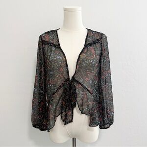 American Eagle Outfitters Sheer Floral Tie Front Blouse